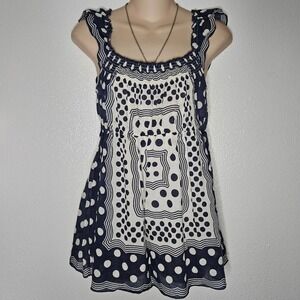 Lucky Brand Polka Dot Smocked Tunic Top Boho Blouse